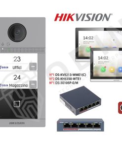 HIKVISION KIT-DS-KV8213-WME1-P Kit Videocitofono bifamiliare IP 2 Megapixel con monitor Touch e switch PoE