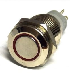 INTERRUTTORE LED 12V ROSSO ANTIVANDALO  D.16MM COMPLETO DI CONNETTORE – Confezione da 2 PZ