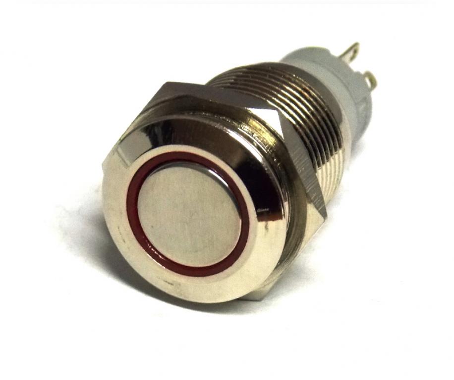 INTERRUTTORE LED 12V ROSSO ANTIVANDALO D.16MM COMPLETO DI CONNETTORE – Confezione da 2 PZ