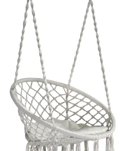 Altalena in cotone naturale bianco , seduta con cuscino e frange 78x65x55 cm